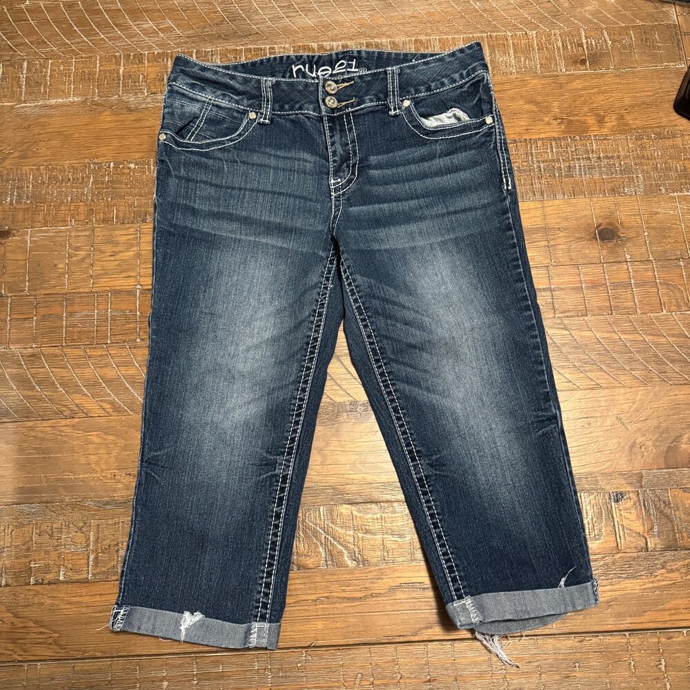 Rue 21 Dark Wash Capri Jeans Mid Rise Cuffed Cropped Denim Size 5/6 Y2K Summer